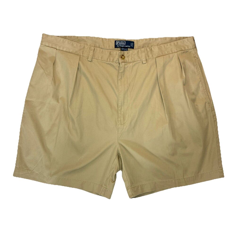Vintage 90s Polo Ralph Lauren Shorts Andrew Short  Sz 42 Tan Khaki Chino Pleated